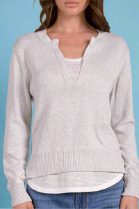 Layered Split Neck Top - Grey