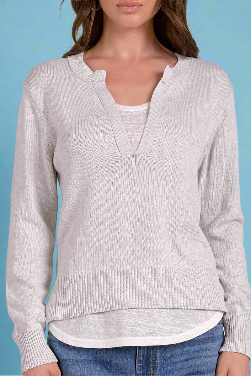 Layered Split Neck Top - Grey