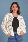 Open Knit Zip Up - White