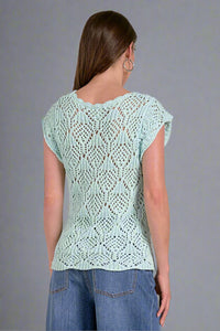 Open Knit Sweater Tee - Light Aqua