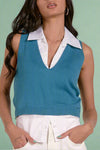 Collared Sleeveless Layered Sweater Top