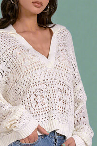 Collared V-Neck Knit Top