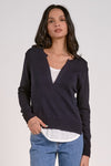 Layered Split Neck Top - Navy