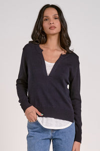 Layered Split Neck Top - Navy