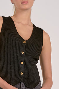 Sleeveless Ribbed Sweater Top - Black