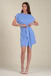Front Tie Short Sleeve Dress - Blue