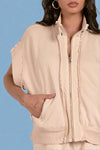 Cap Sleeve Zip Up - Sand
