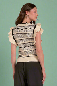 Flutter Sleeveless Sweater - Black