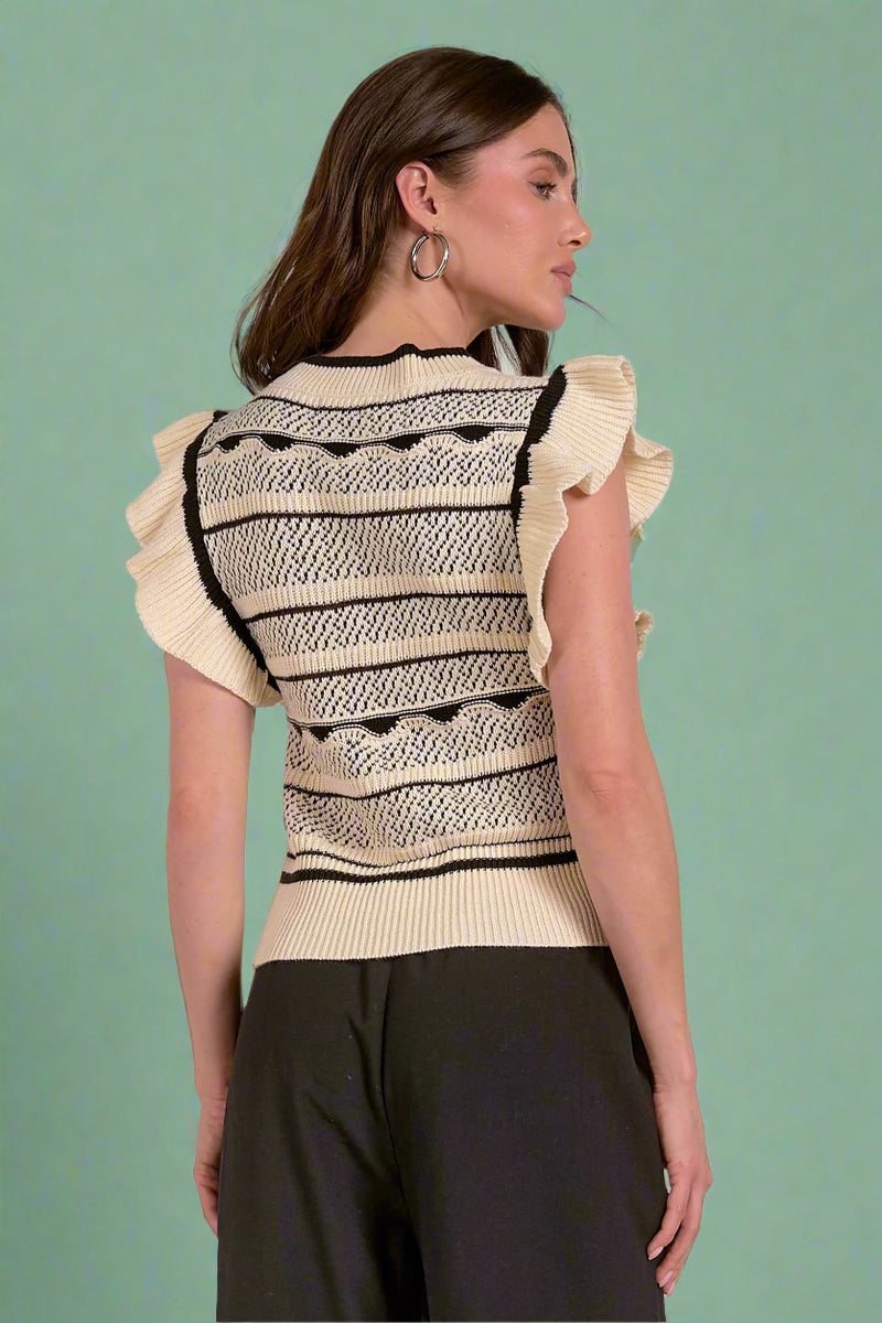 Flutter Sleeveless Sweater - Black