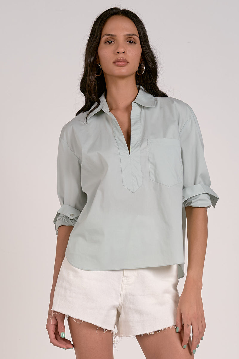 Lightweight Collared Cotton Top - Mint