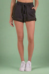 Drawstring Sweatshirt Shorts - Black