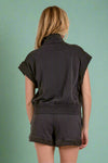 Cap Sleeve Zip Up - Black