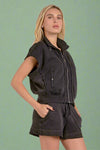 Cap Sleeve Zip Up - Black