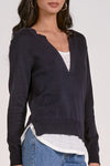 Layered Split Neck Top - Navy