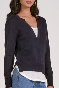 Layered Split Neck Top - Navy