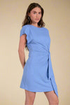 Front Tie Short Sleeve Dress - Blue
