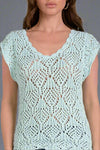 Open Knit Sweater Tee - Light Aqua