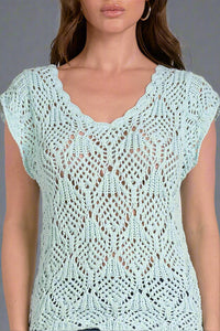 Open Knit Sweater Tee - Light Aqua