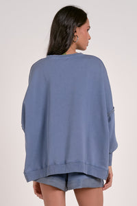 Cropped Dolman Sleeve Sweatshirt - Navy