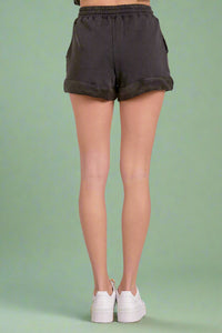 Drawstring Sweatshirt Shorts - Black