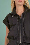 Cap Sleeve Zip Up - Black