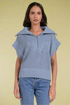 Open Knit Quarter Zip Sweater - Blue