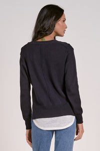 Layered Split Neck Top - Navy