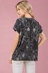 Rib Knit Floral T-Shirt - Black