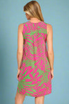 Printed Woven V-Neck Shift Dress - Green