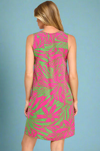 Printed Woven V-Neck Shift Dress - Green