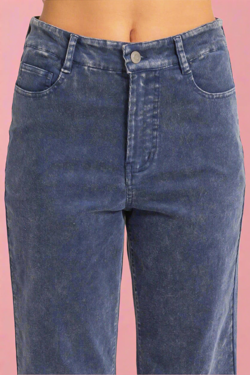 Mineral Washed Flare Pants - Blue