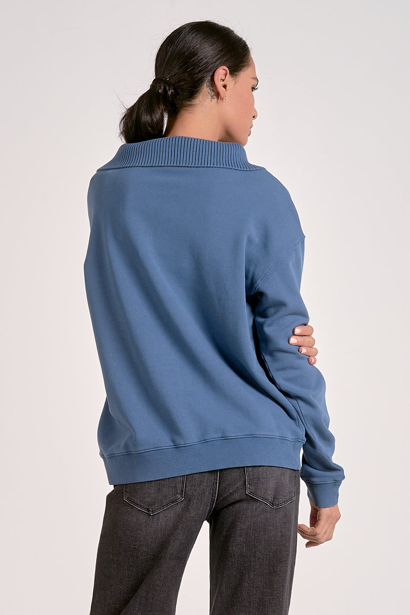 Quarter Zip Up Sweatshirt - Blue