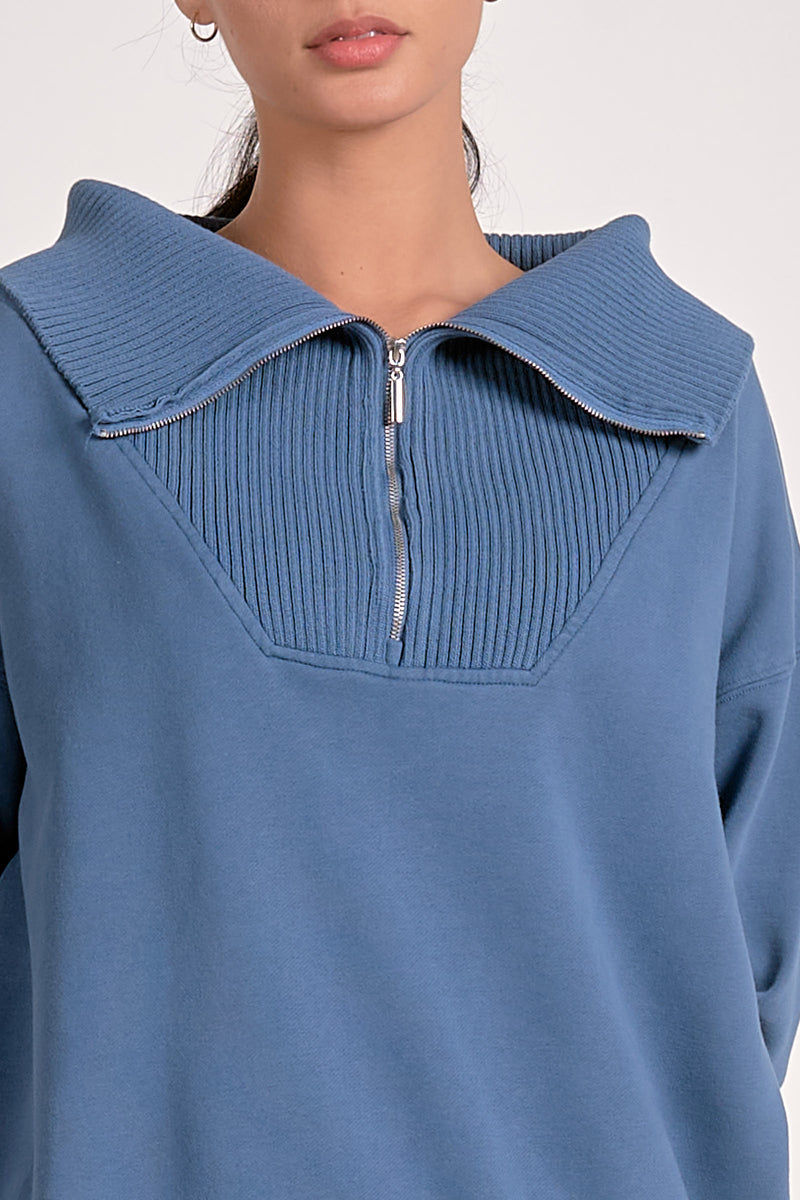 Quarter Zip Up Sweatshirt - Blue