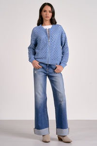 Open Knit Zip Up - Blue