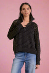 Open Knit Half Zip Sweater - Black