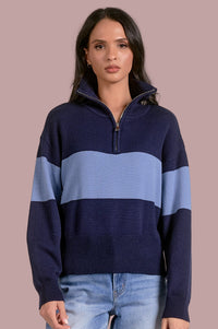 Color Block Blue Mock Neck Sweater