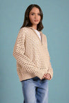 Open Knit Half Zip Sweater - Oat