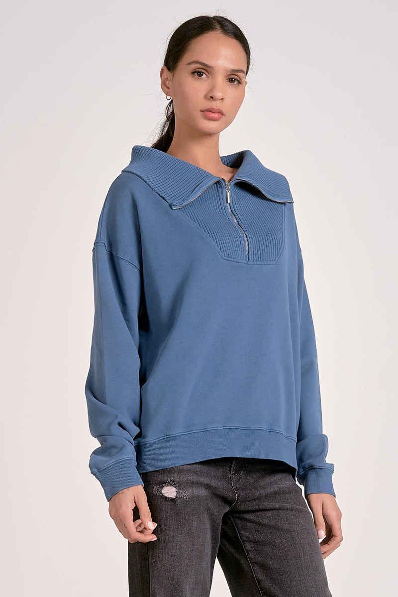 Quarter Zip Up Sweatshirt - Blue