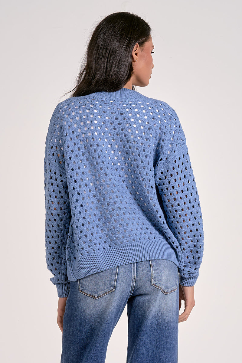 Open Knit Zip Up - Blue