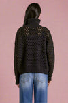 Open Knit Half Zip Sweater - Black