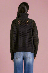 Open Knit Half Zip Sweater - Black