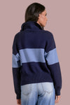 Color Block Blue Mock Neck Sweater