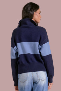 Color Block Blue Mock Neck Sweater