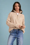 Open Knit Half Zip Sweater - Oat