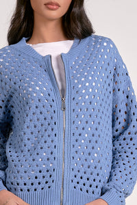Open Knit Zip Up - Blue