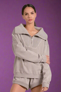 Quarter Zip Up Sweatshirt - Grey