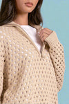Open Knit Half Zip Sweater - Oat