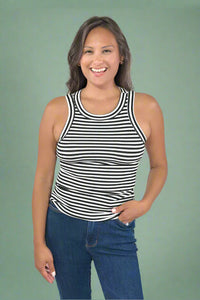 Striped Fitted Tank Top - Black