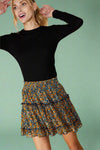 Floral Print Ruffled Mini Skirt With Lining - Navy