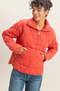 Quilted Half Zip Pullover - Red